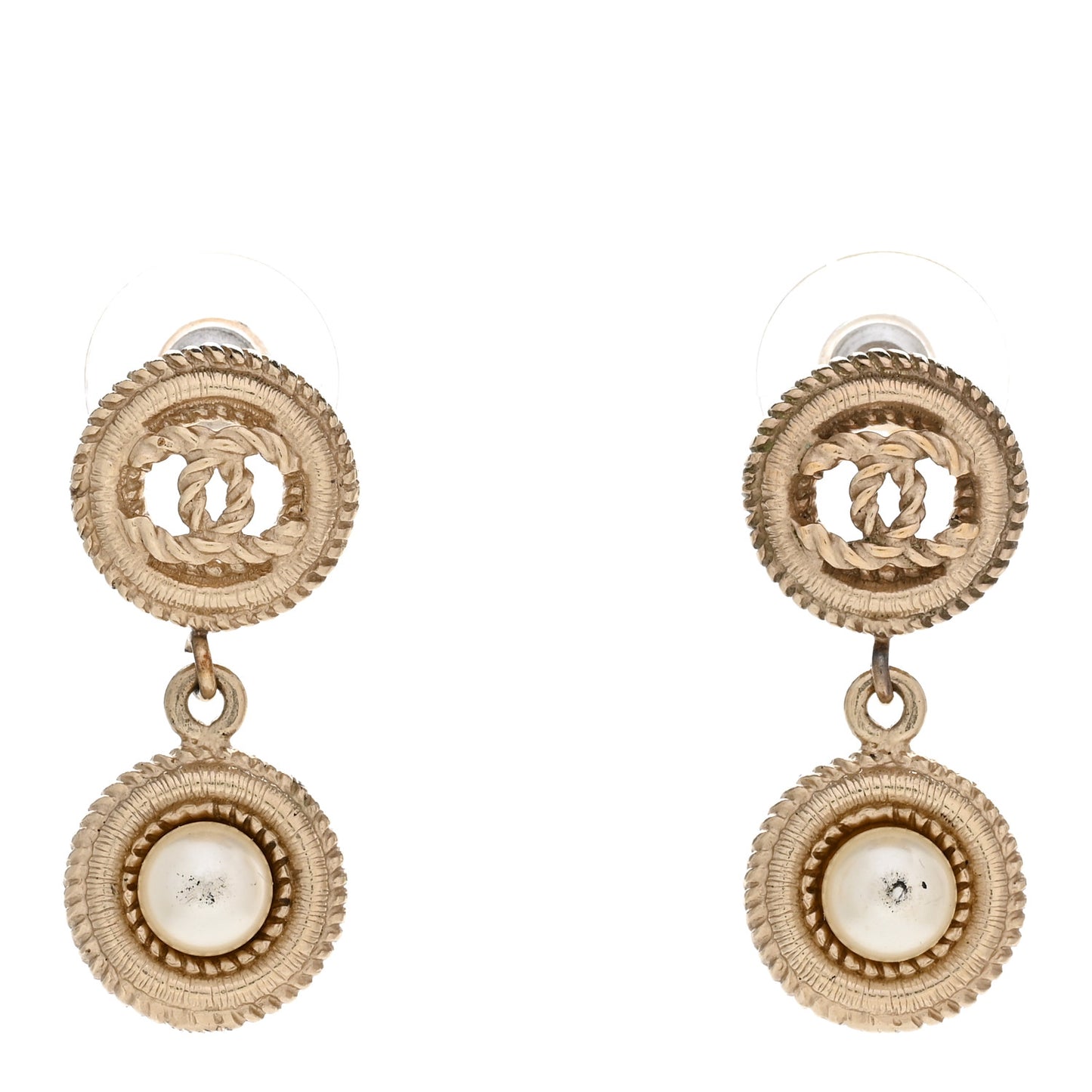 Pearl Textured CC Round Drop Earrings Gold