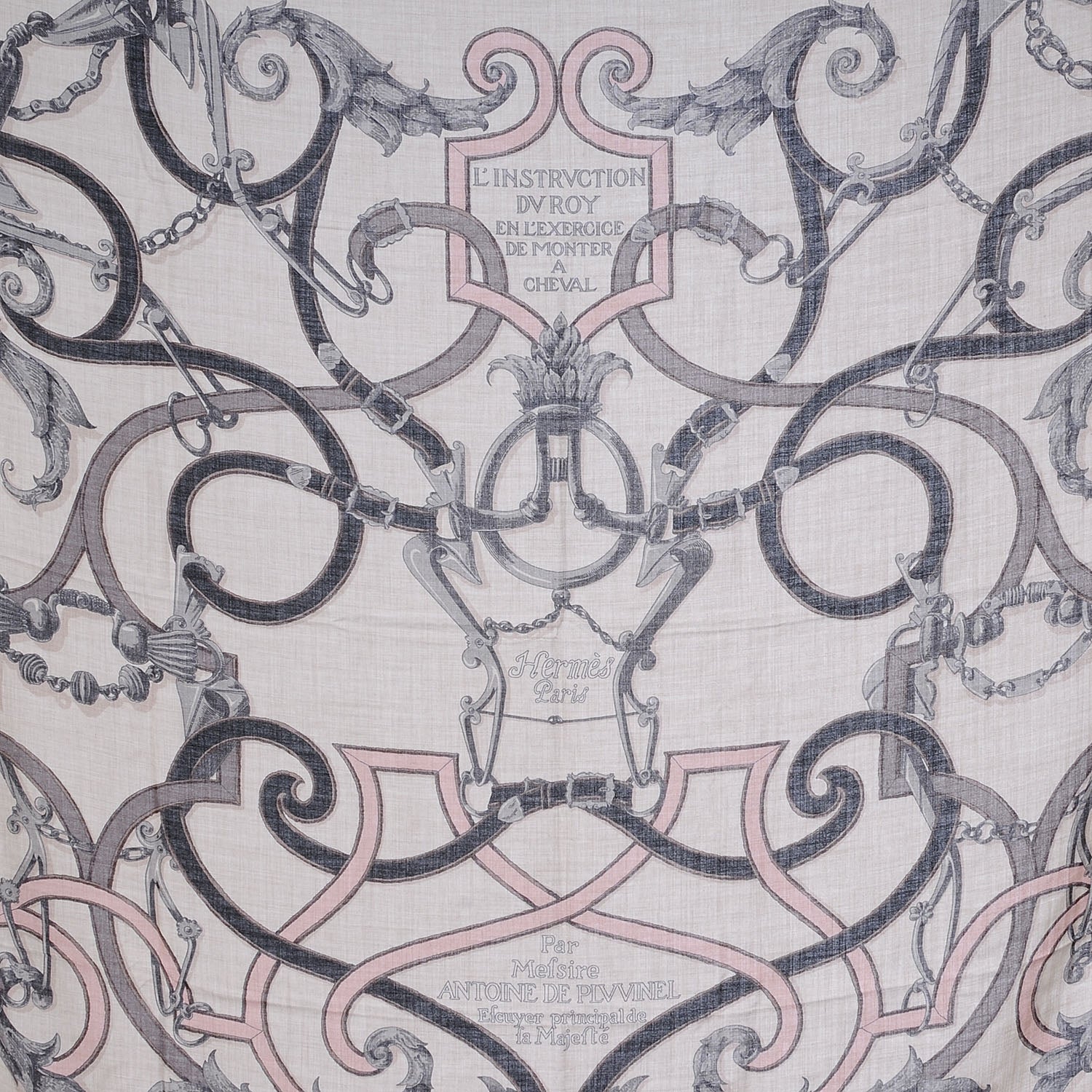 Hermes Cashmere Silk L Instruction Du Roi Shawl 140 1 of 9
