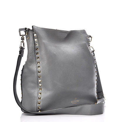 Valentino Garavani Pebbled Calfskin Large Rockstud Flip-Lock Messenger Bag Grey 3 of 14