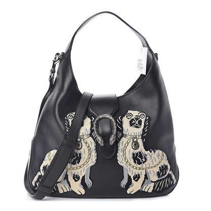 Gucci Calfskin Dog Embroidered Large Dionysus Hobo Black 1 of 10