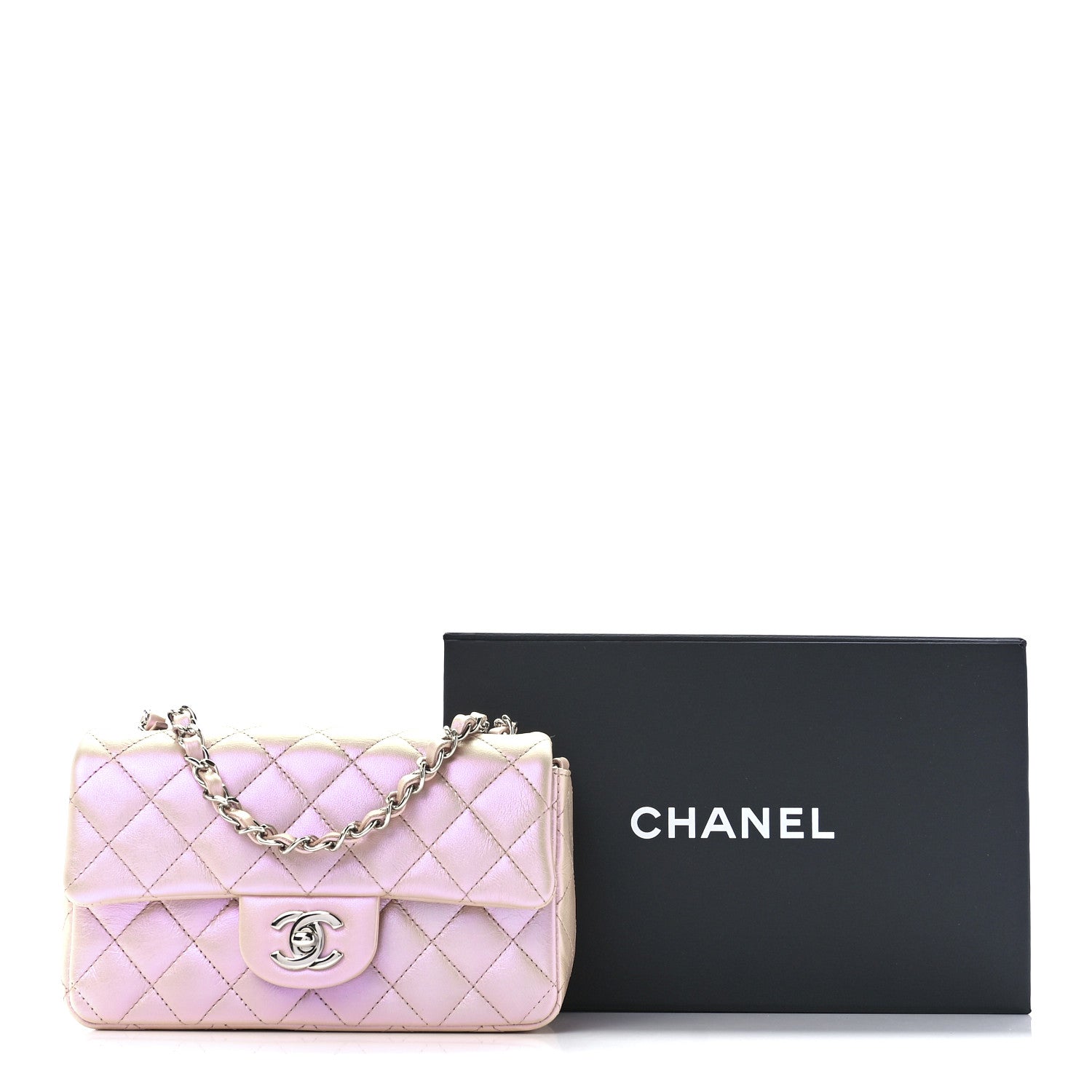 Chanel Iridescent Calfskin Quilted Mini Rectangular Flap Pink 13 of 13