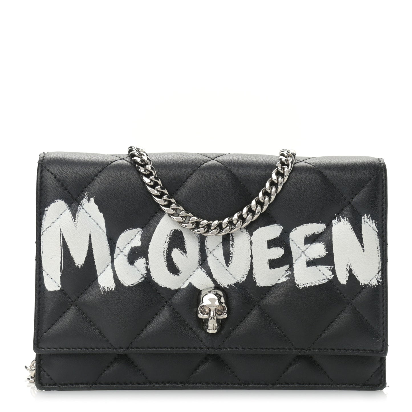 Calfskin Quilted Graffiti Skull Small Chain Crossbody Bag Black