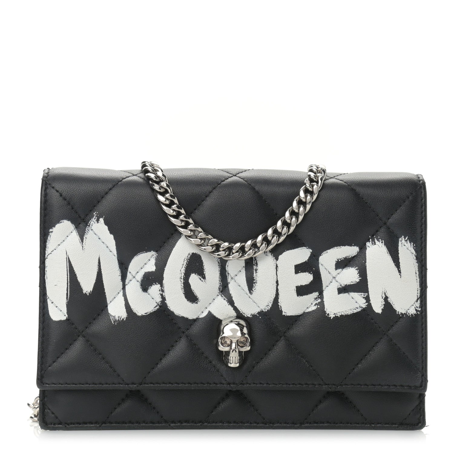 Alexander McQueen Calfskin Quilted Graffiti Skull Small Chain Crossbody Bag Black 1 of 8