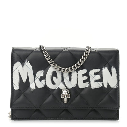 Alexander McQueen Calfskin Quilted Graffiti Skull Small Chain Crossbody Bag Black 1 of 8