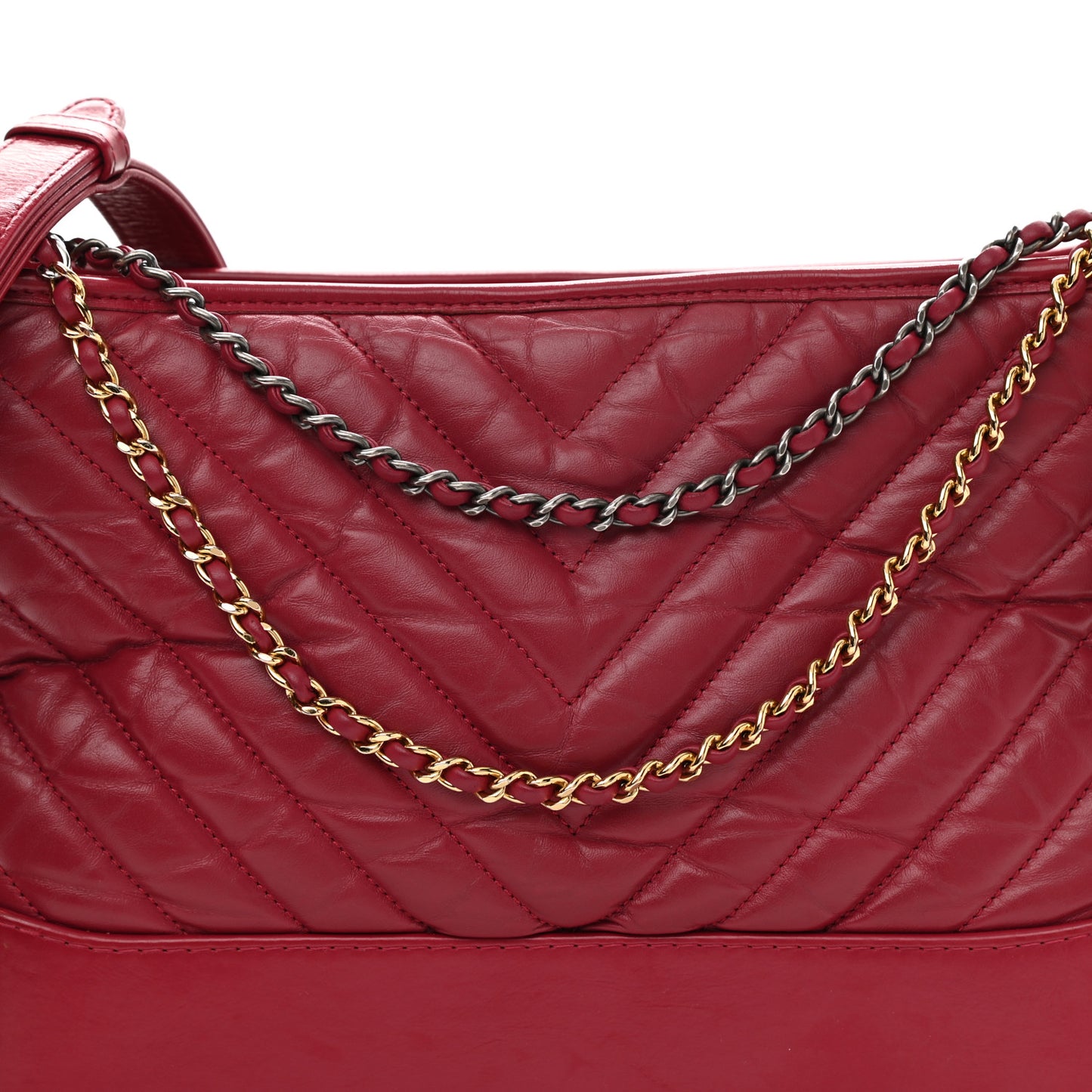 Aged Calfskin Chevron Quilted Medium Gabrielle Hobo Dark Fuchsia