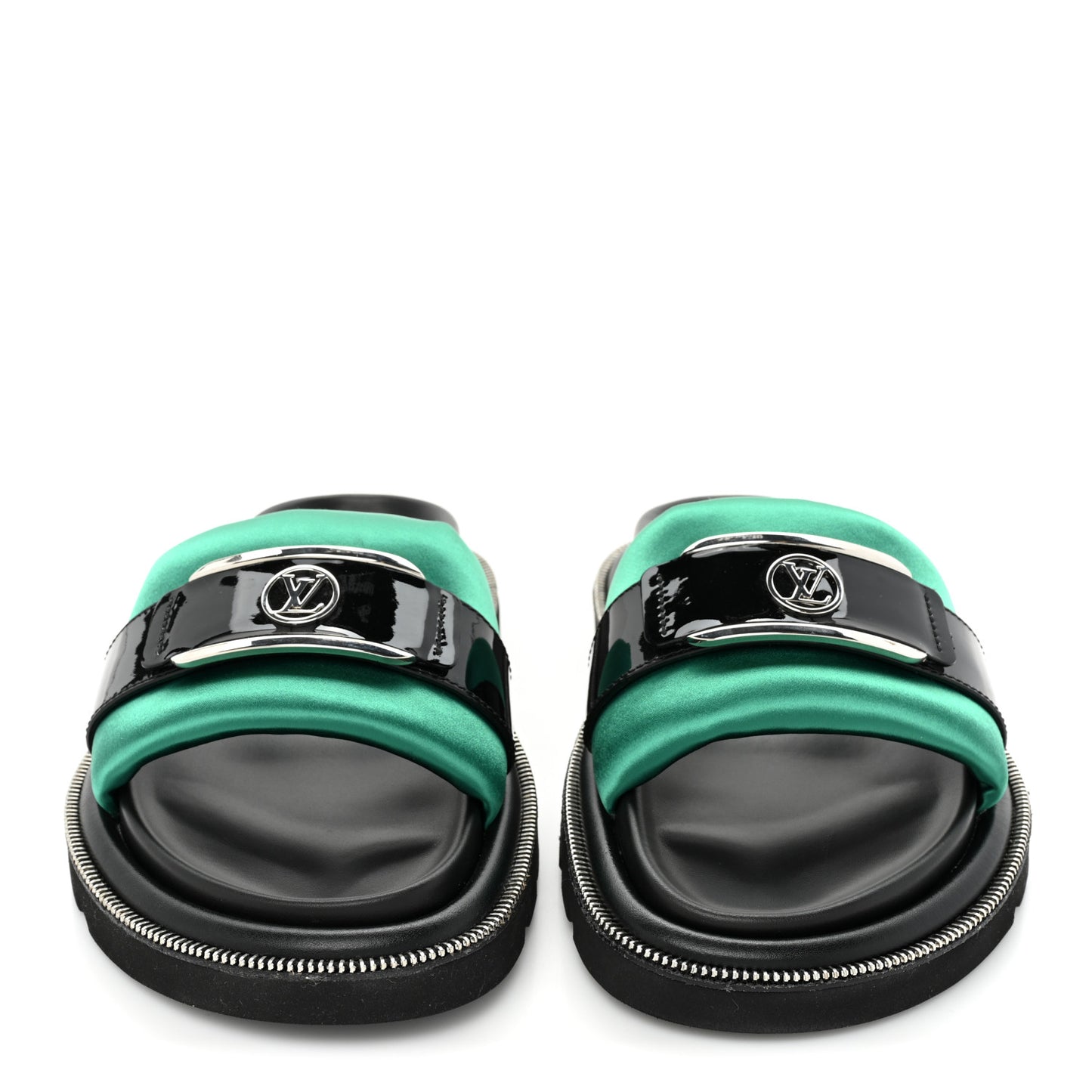 Satin Pool Pillow Flat Comfort Mule 36 Green Black