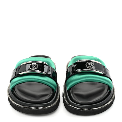 Louis Vuitton Satin Pool Pillow Flat Comfort Mule 36 Green Black 2 of 12