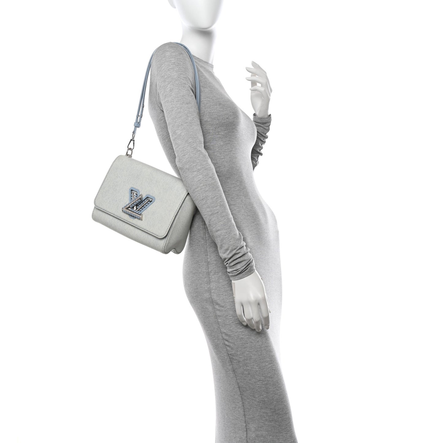 Denim Twist Shoulder Bag MM Blue Denim
