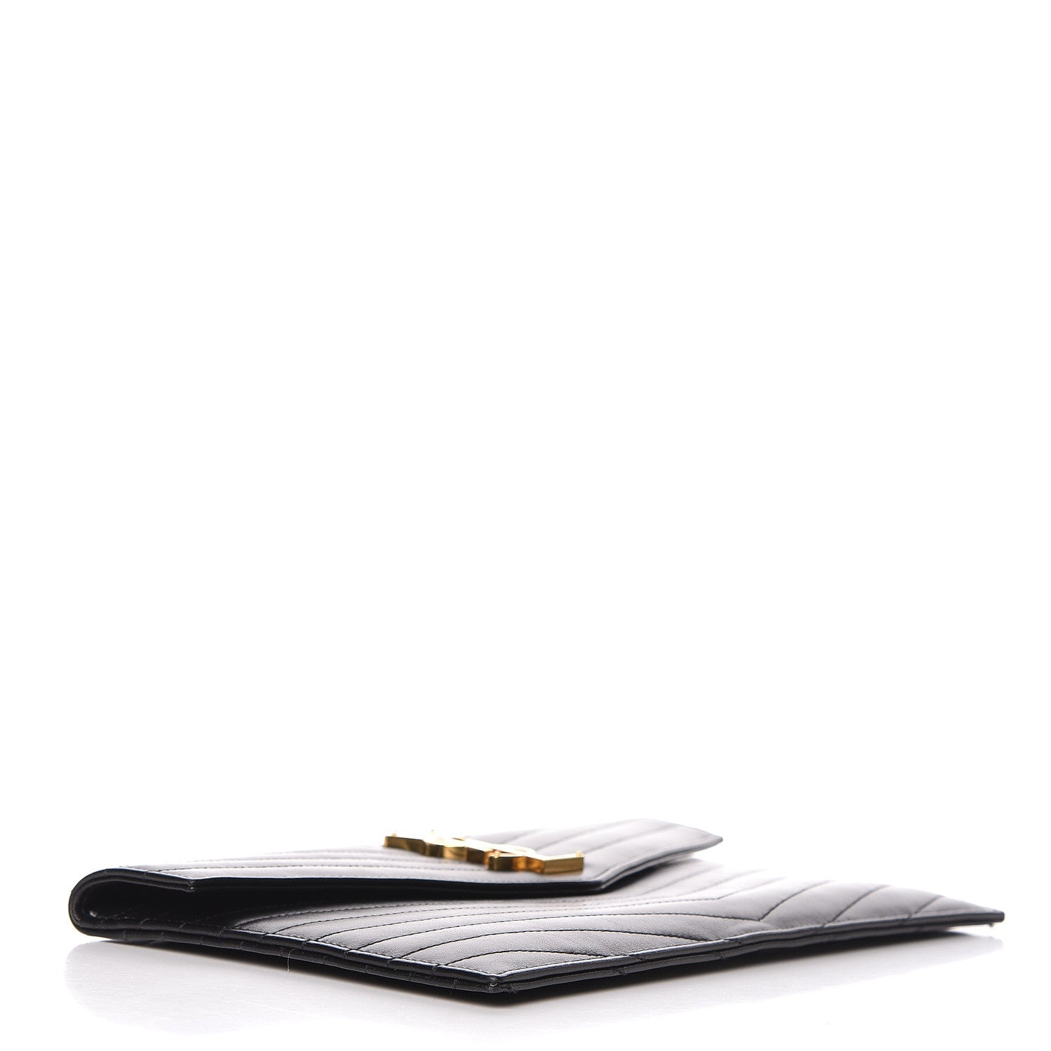 Saint Laurent Calfskin Matelasse Chevron Monogram Uptown Clutch Black 4 of 10