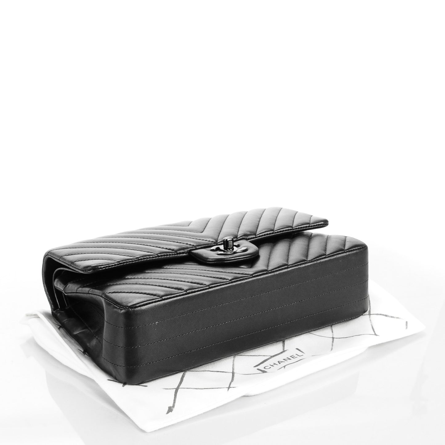 Lambskin Chevron Quilted Medium Double Flap So Black