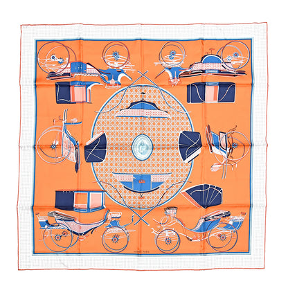 Hermes Silk Les Volttures A Transformation Scarf 90 Orange Blanc Bleu 1 of 4