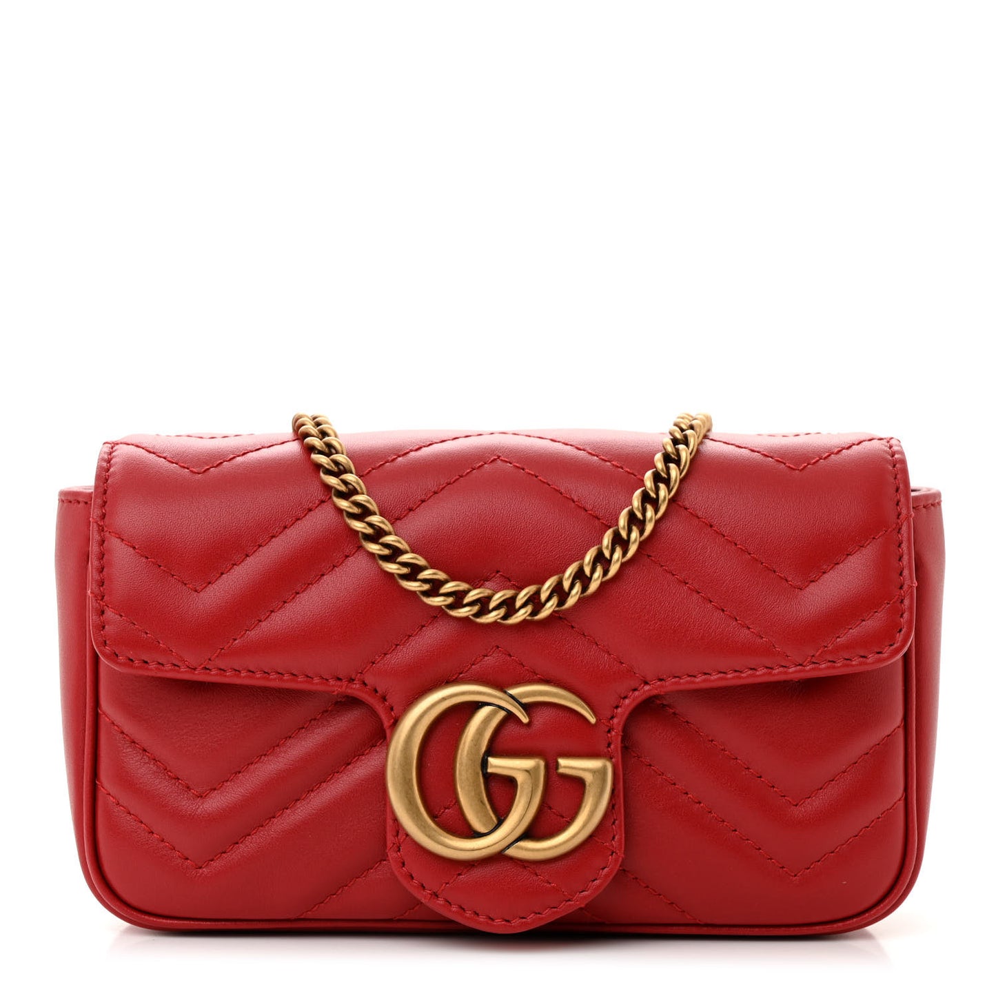 Calfskin Matelasse Super Mini GG Marmont Shoulder Bag Hibiscus Red