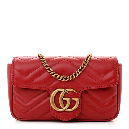 Gucci Calfskin Matelasse Super Mini GG Marmont Shoulder Bag Hibiscus Red 1 of 11