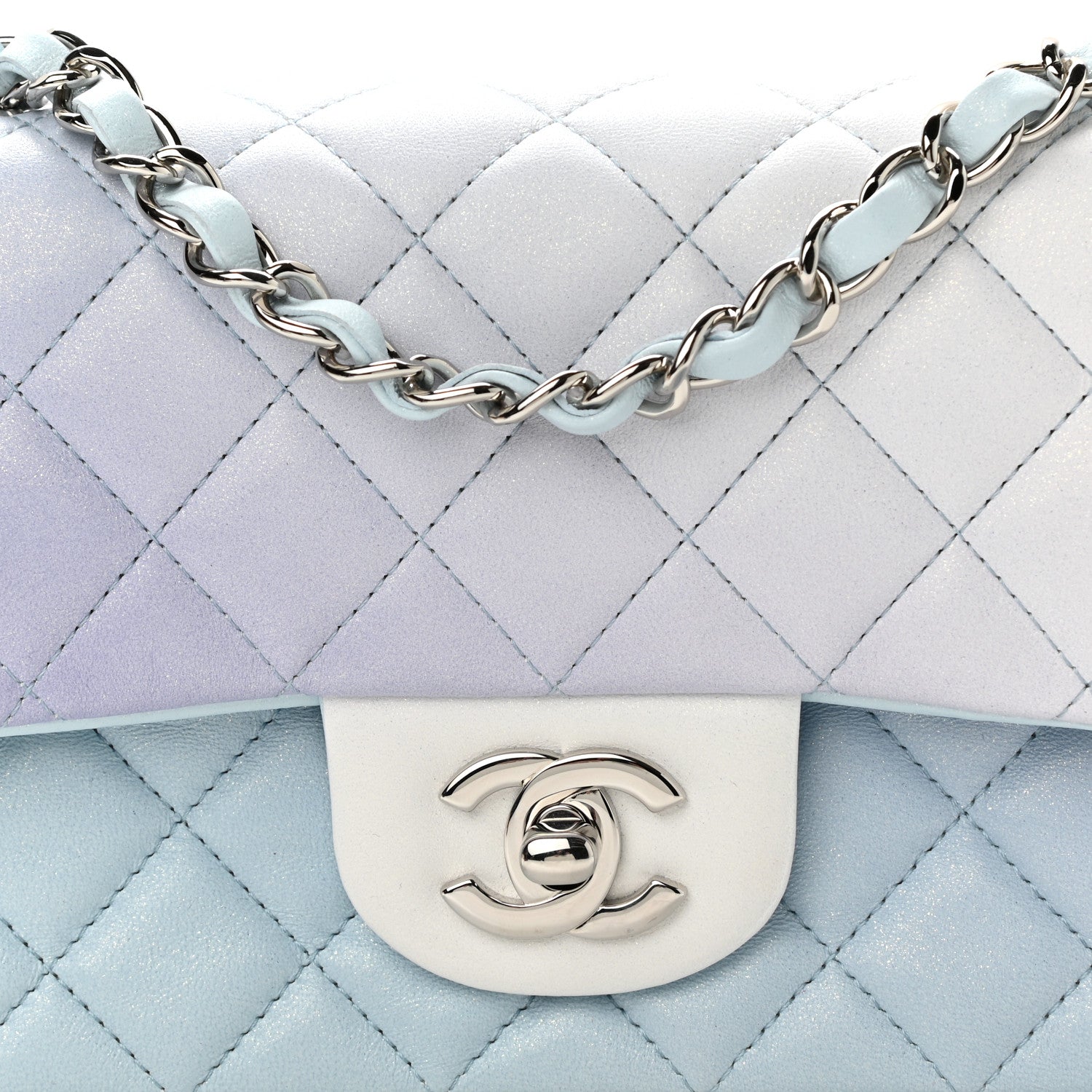 Chanel Perforated Lambskin Quilted Mini Rectangular Flap Light Blue Light Purple White 8 of 11