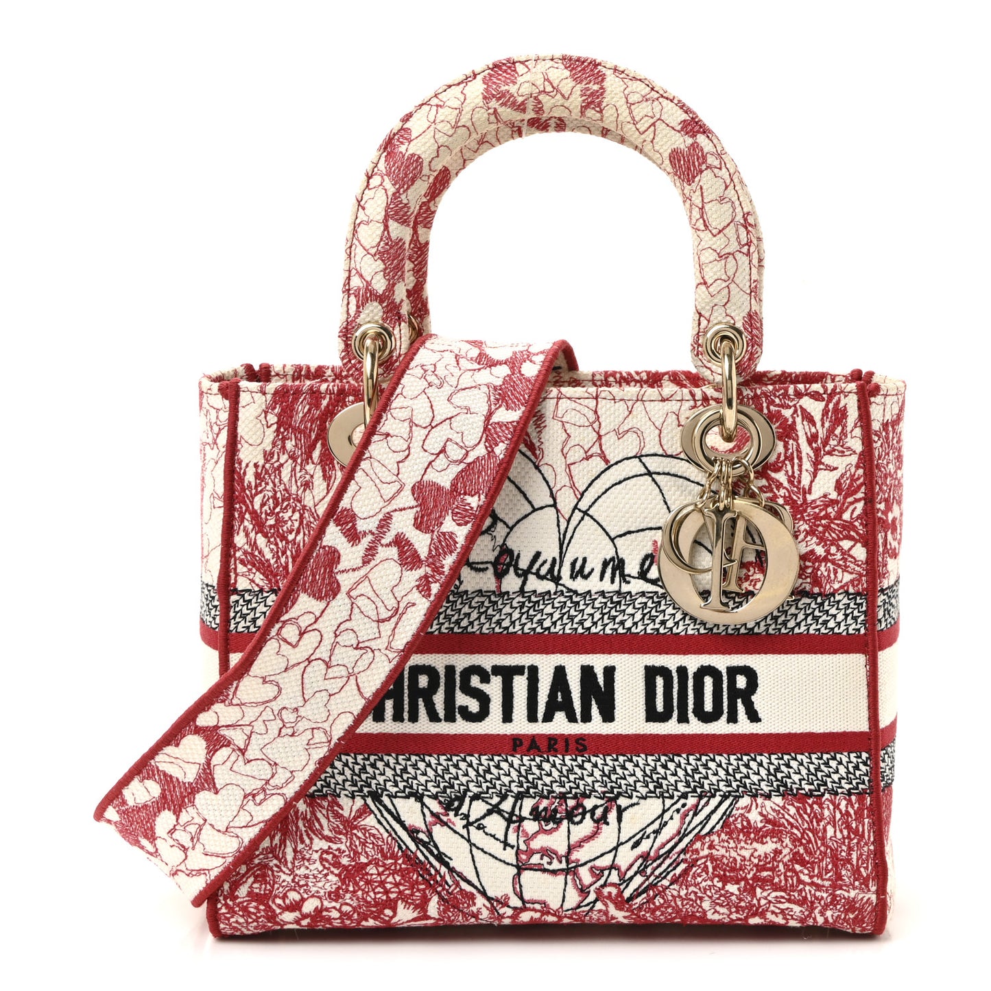 Canvas Embroidered Medium Dioramour D-Royaume Lady D-Lite Red Multicolor
