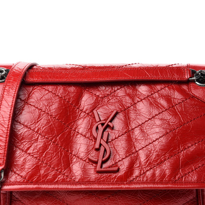 Saint Laurent Crinkled Calfskin Matelasse Monogram Medium Niki Chain Satchel Rouge Eros 12 of 12