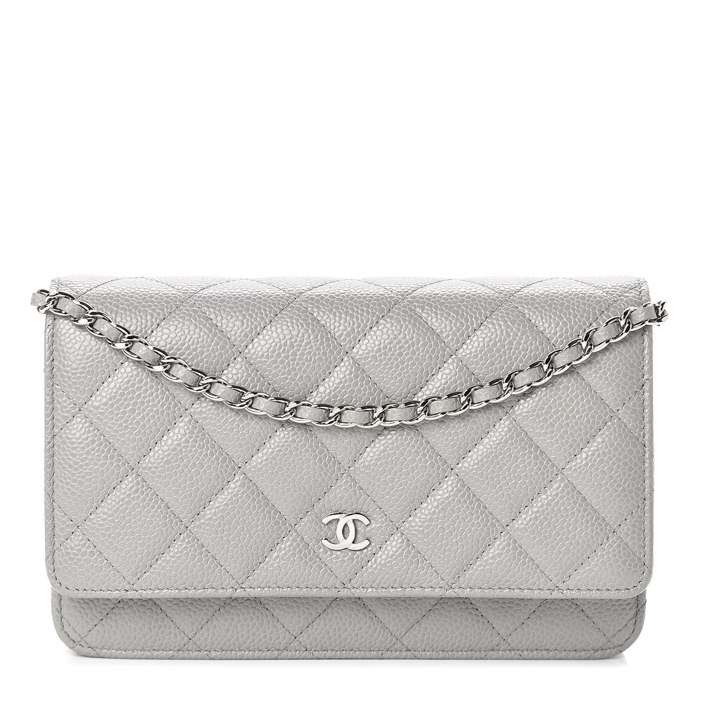 Caviar Quilted Wallet on Chain WOC Grey