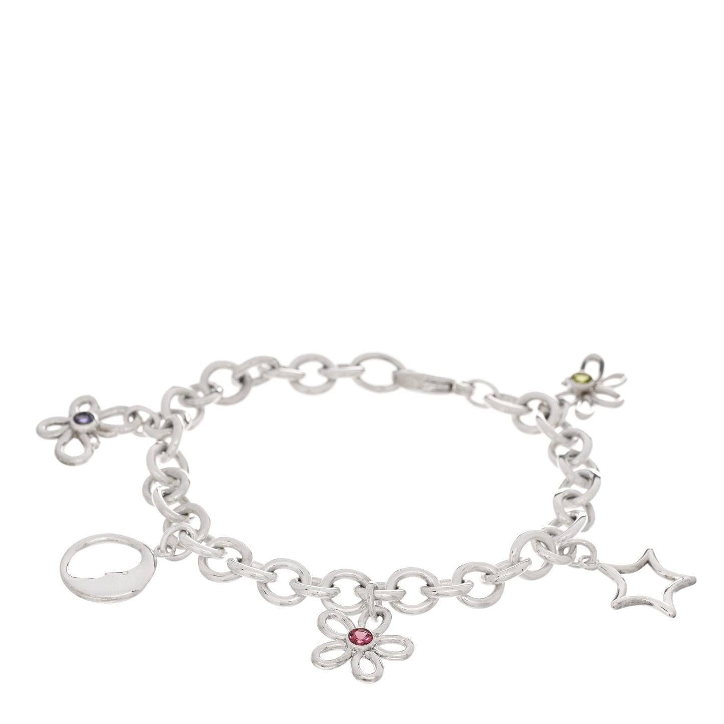 Sterling Silver Peridot Rhodolite Iolite Charm Bracelet