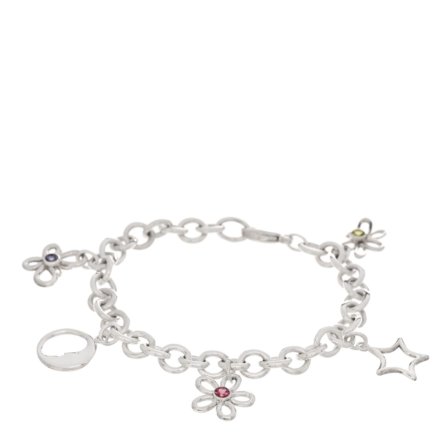 Tiffany Sterling Silver Peridot Rhodolite Iolite Charm Bracelet 1 of 3