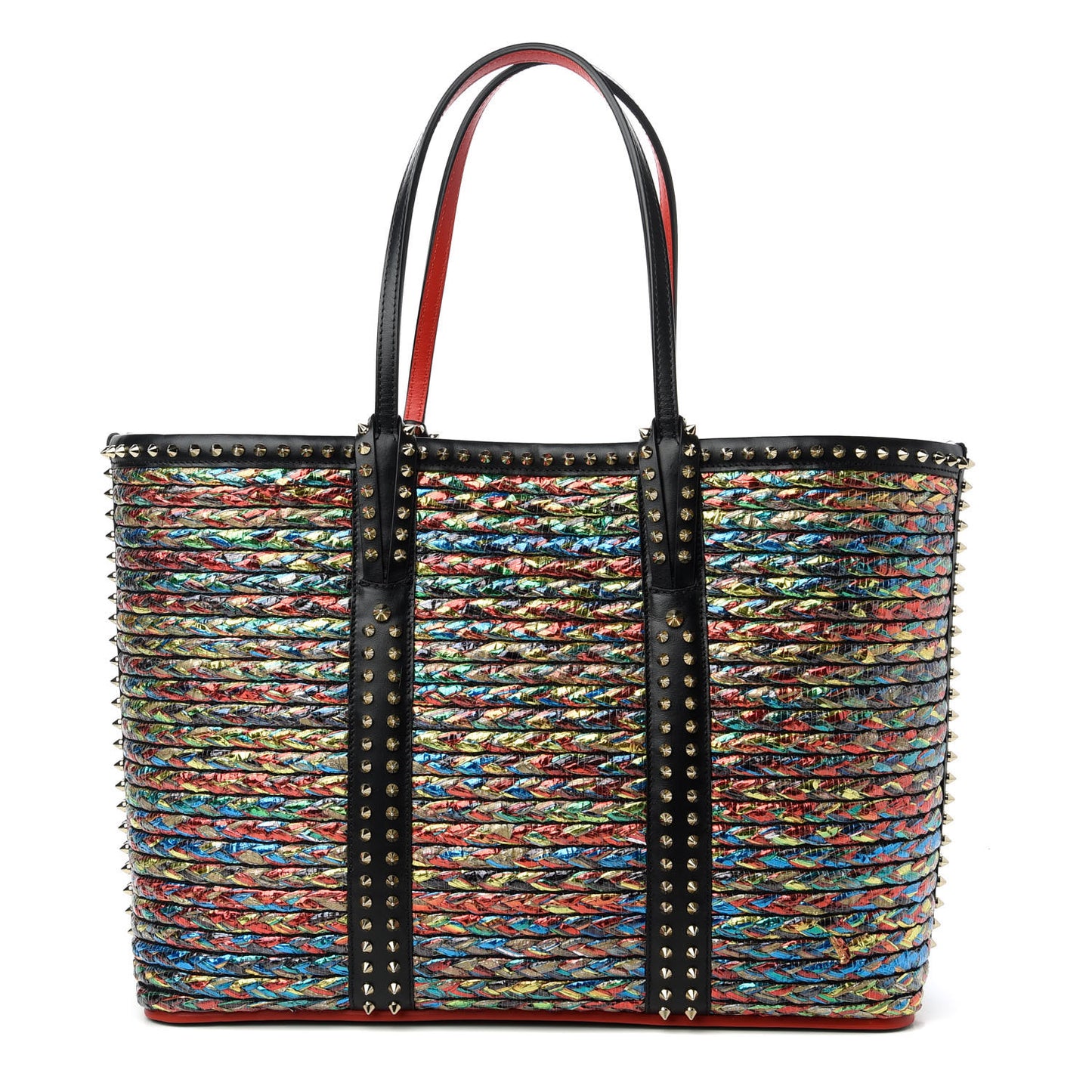 Calfskin Metallic Straw Spikes East West Cabata Tote Multicolor