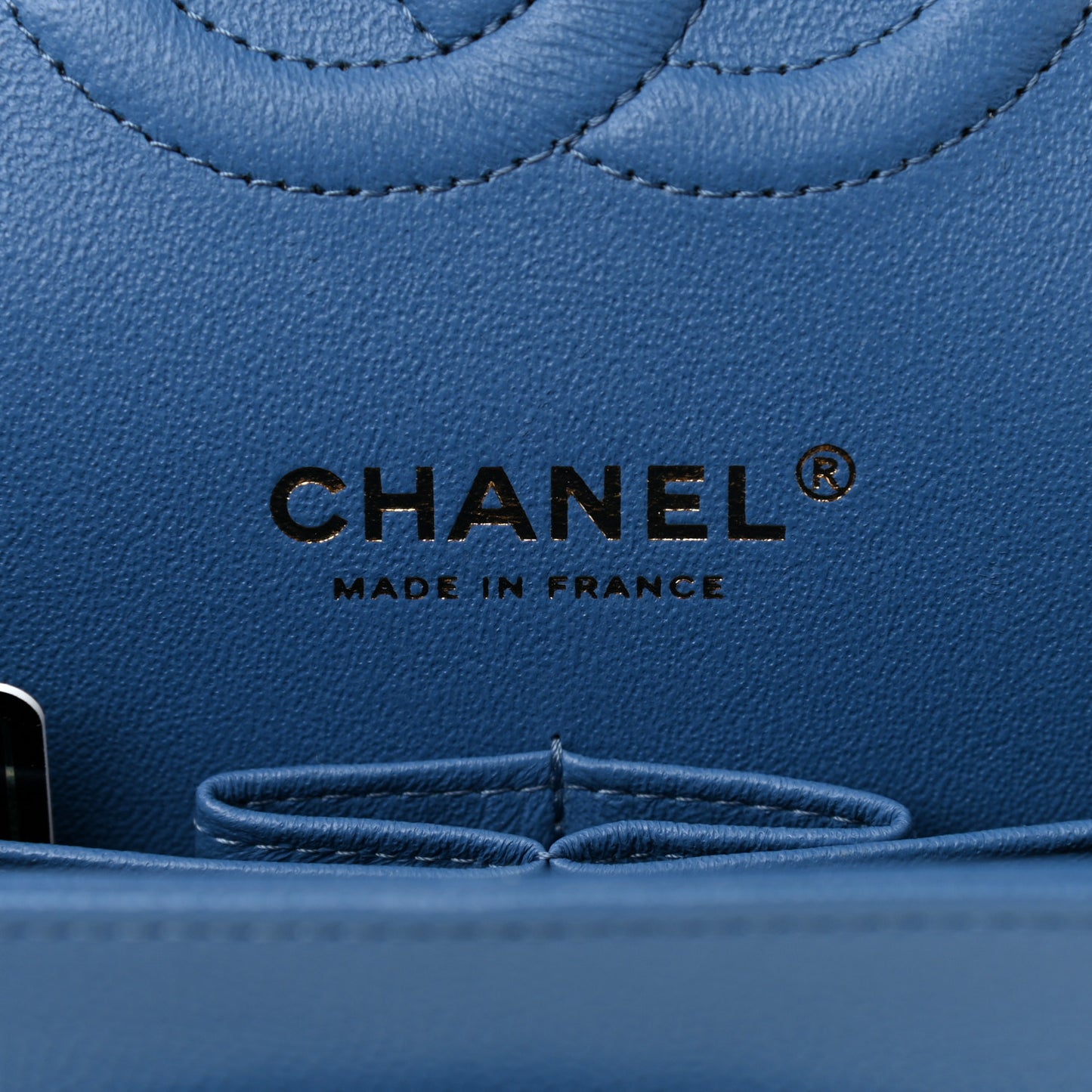 Caviar Quilted Medium Double Flap Blue