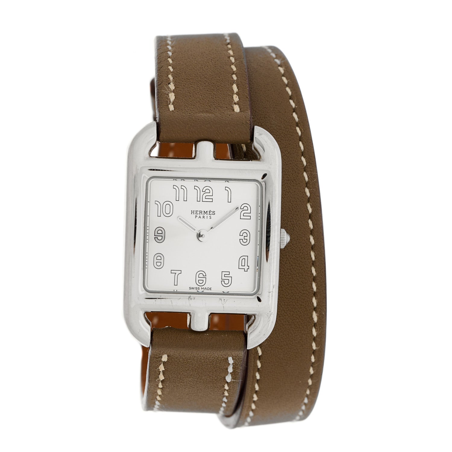 Hermes Stainless Steel Swift 23mm Cape Cod Double Tour Quartz Watch Etoupe 1 of 5