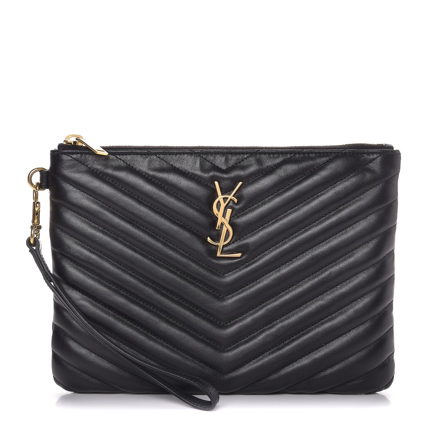 Calfskin Matelasse Chevron Monogram A5 Wristlet Black