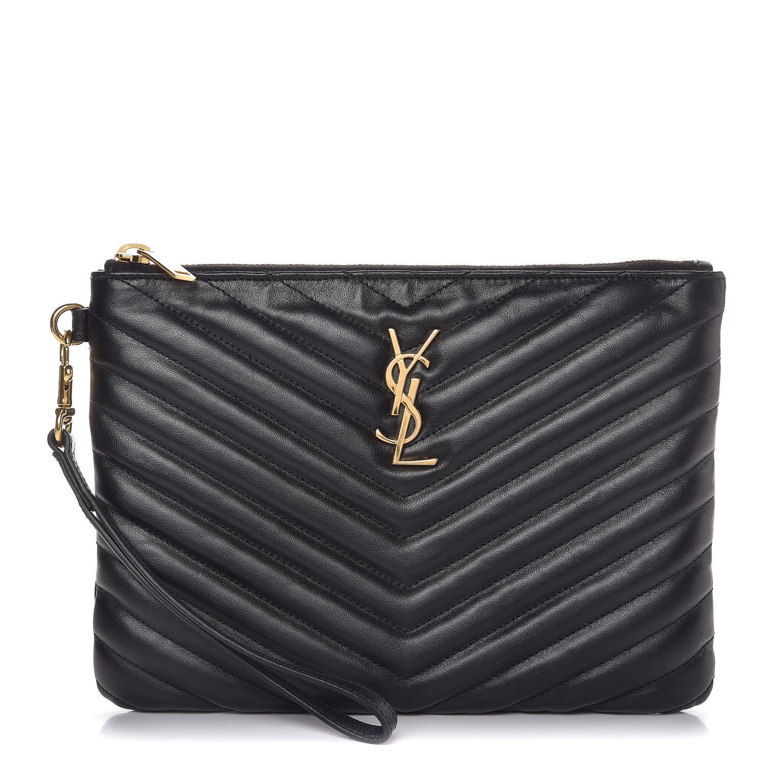 Saint Laurent Calfskin Matelasse Chevron Monogram A5 Wristlet Black 1 of 8