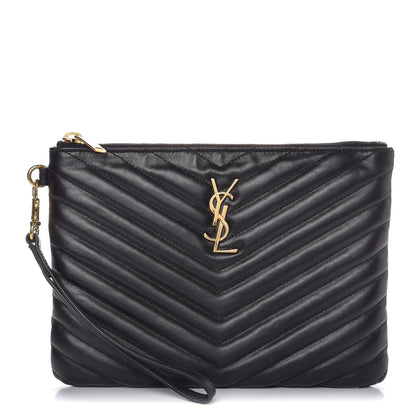 Saint Laurent Calfskin Matelasse Chevron Monogram A5 Wristlet Black 1 of 8