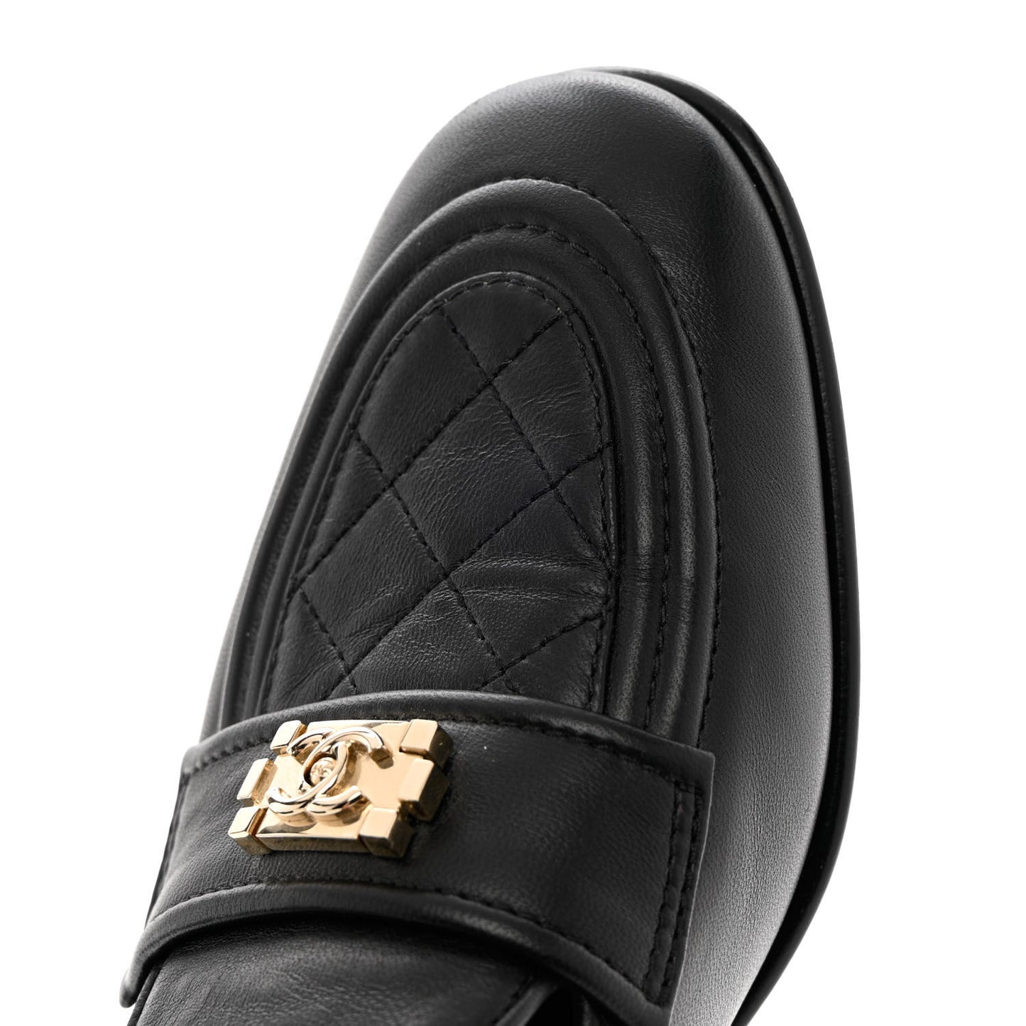 Lambskin Quilted Boy Loafers 38 Black