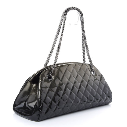 Chanel Metallic Patent Quilted Medium Just Mademoiselle Bowling Bag Green Degrade 3 of 9