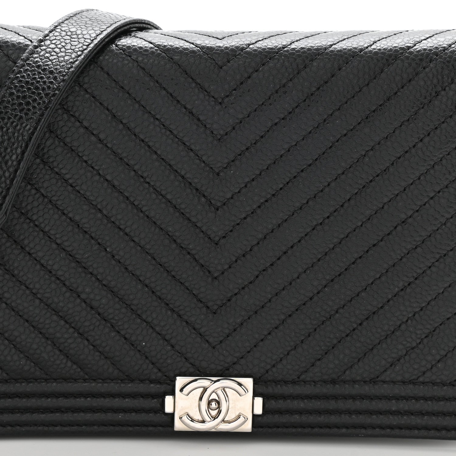 Chanel Caviar Chevron Quilted Boy Wallet On Chain WOC Black 9 of 13