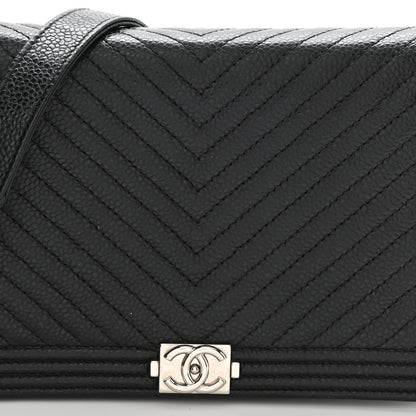 Chanel Caviar Chevron Quilted Boy Wallet On Chain WOC Black 9 of 13