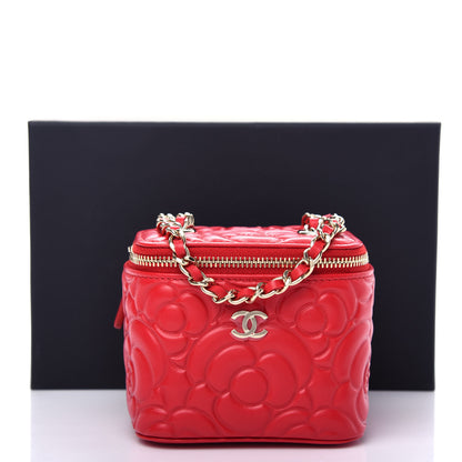 Chanel Lambskin Camellia Embossed Mini Vanity Case With Chain Red 11 of 11
