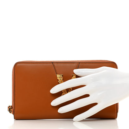 Versace Vitello Virtus Zip Around Wallet Caramel 2 of 6