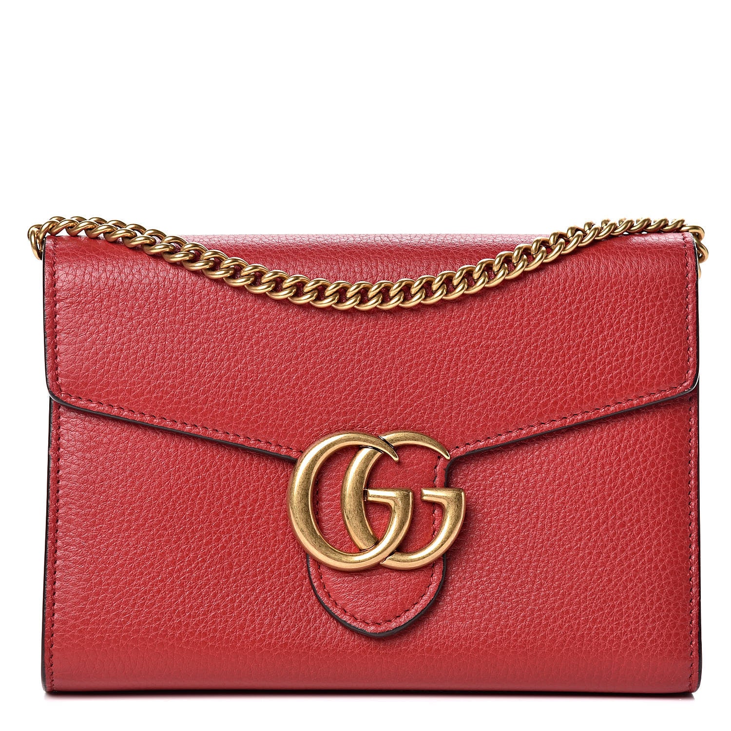 Gucci Calfskin GG Marmont Chain Wallet Vulcanic Red 1 of 10