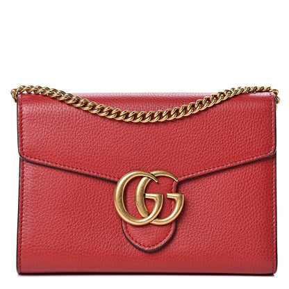 Gucci Calfskin GG Marmont Chain Wallet Vulcanic Red 1 of 10