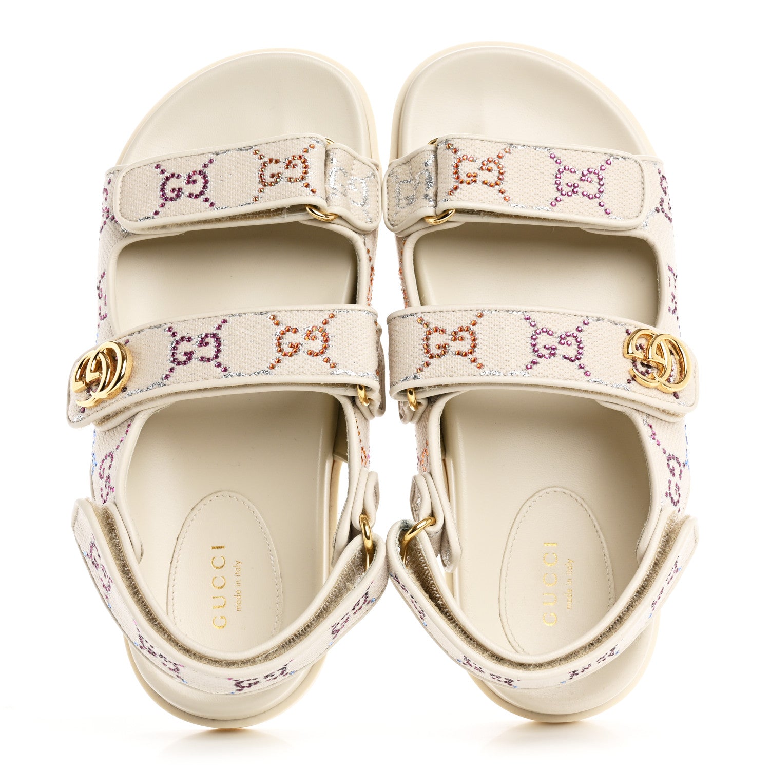 Gucci Canvas Lame Crystal GG Monogram Double G Womens Dad Sandals