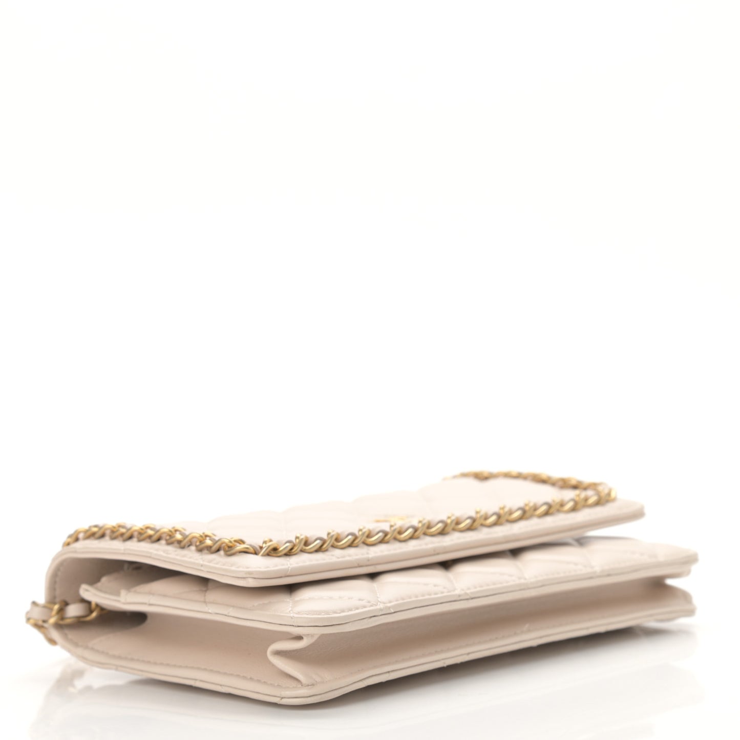 Lambskin Quilted Chain Around Wallet On Chain WOC Beige