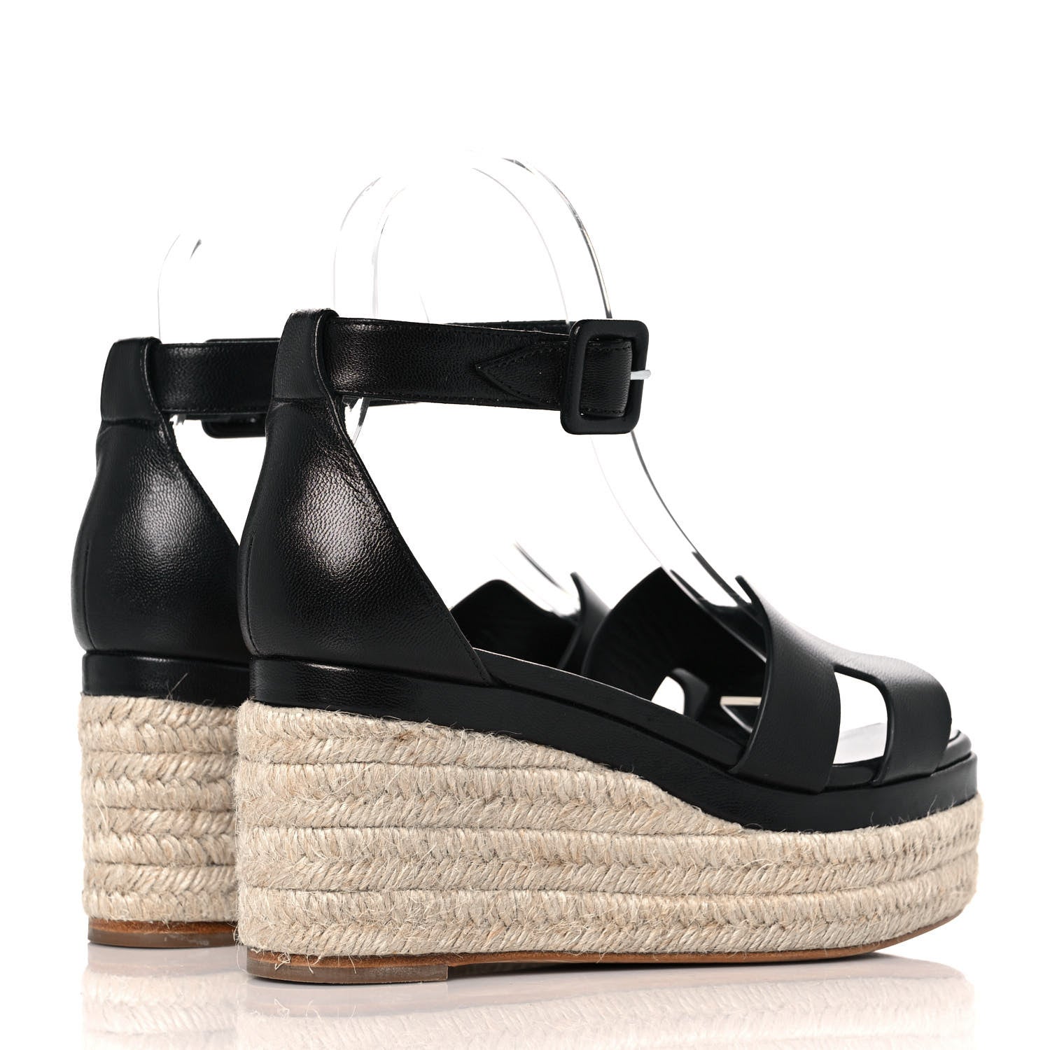 Hermes Goatskin Elda Espadrille Wedge Sandals 37 Black 4 of 9