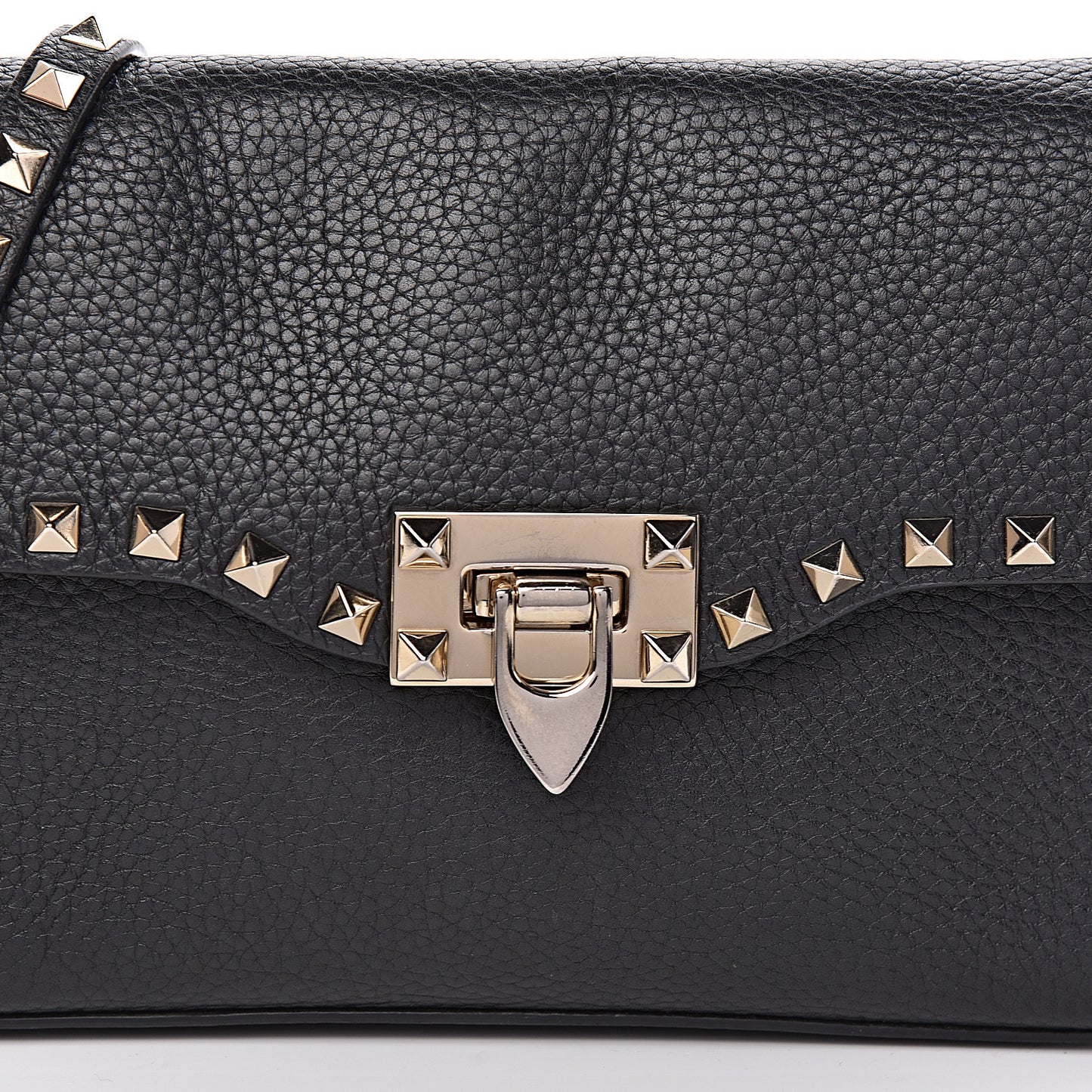 Pebbled Calfskin Medium Rockstud Flip Lock Crossbody Bag Black