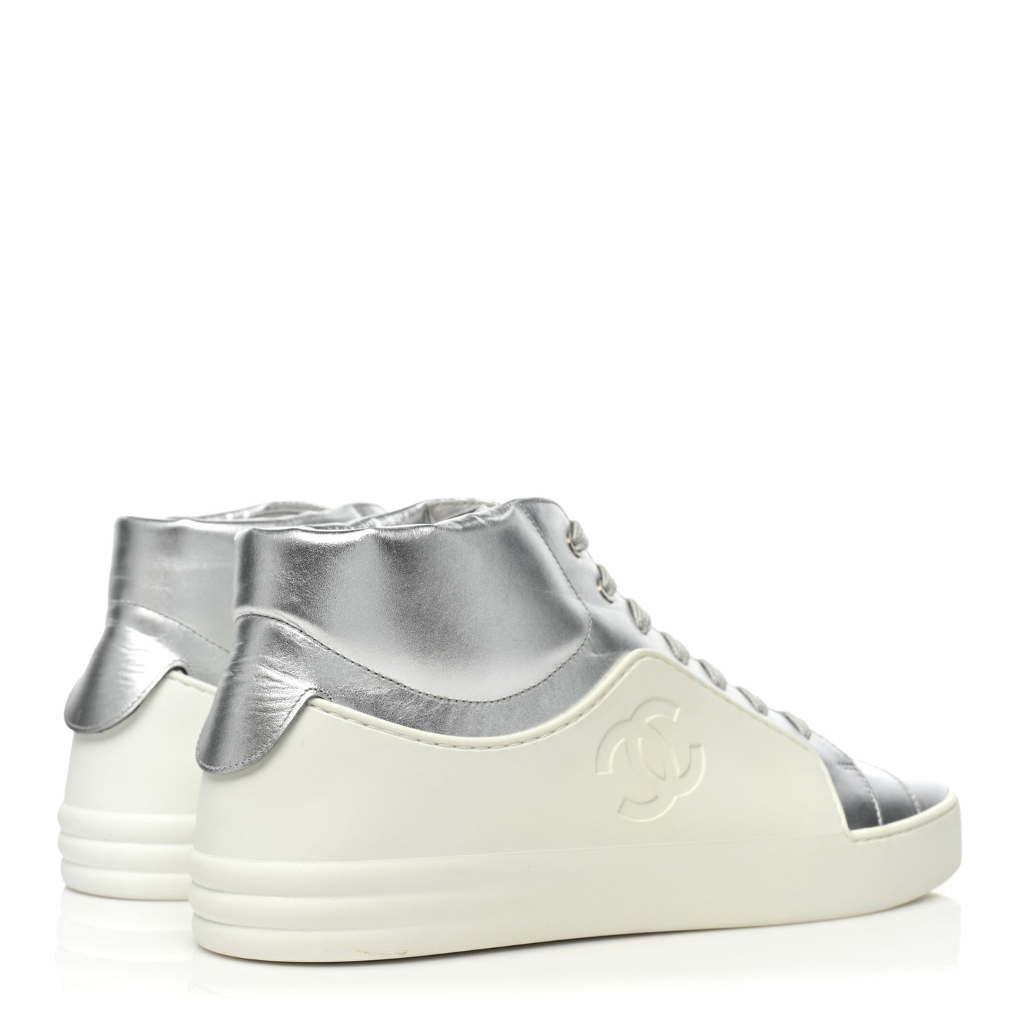 Patent Lambskin High Top Sneakers 41 White Silver