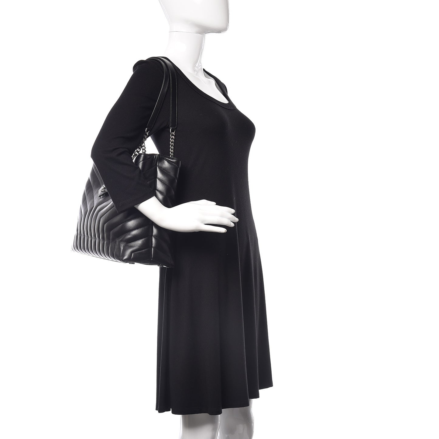 Calfskin Y Quilted Monogram Large Loulou Shopper Black