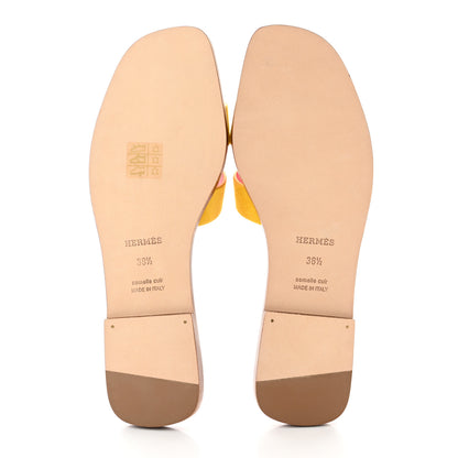 Hermes Suede Goatskin Oran Sandals 38.5 Jaune Sable 5 of 8