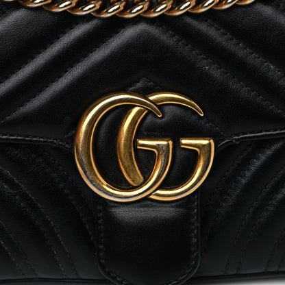 Gucci Calfskin Matelasse Mini GG Marmont Shoulder Bag Black 9 of 17