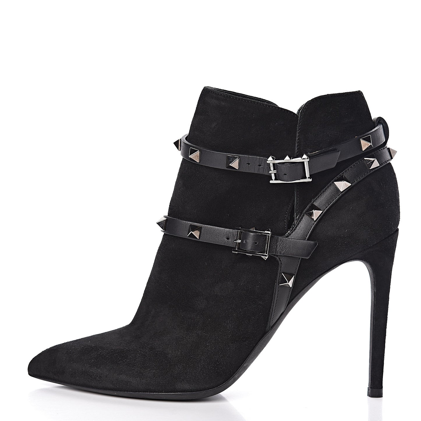 Suede Rockstud Double Buckle 100mm Ankle Boots 38 Black