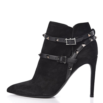 Valentino Garavani Suede Rockstud Double Buckle 100mm Ankle Boots 38 Black 1 of 11