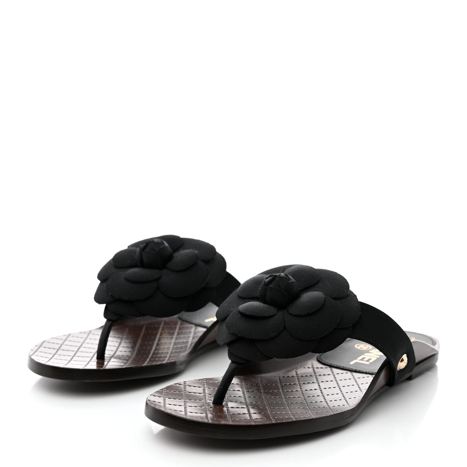 Chanel Grosgrain Camellia Thong Sandals 35 Black 3 of 8