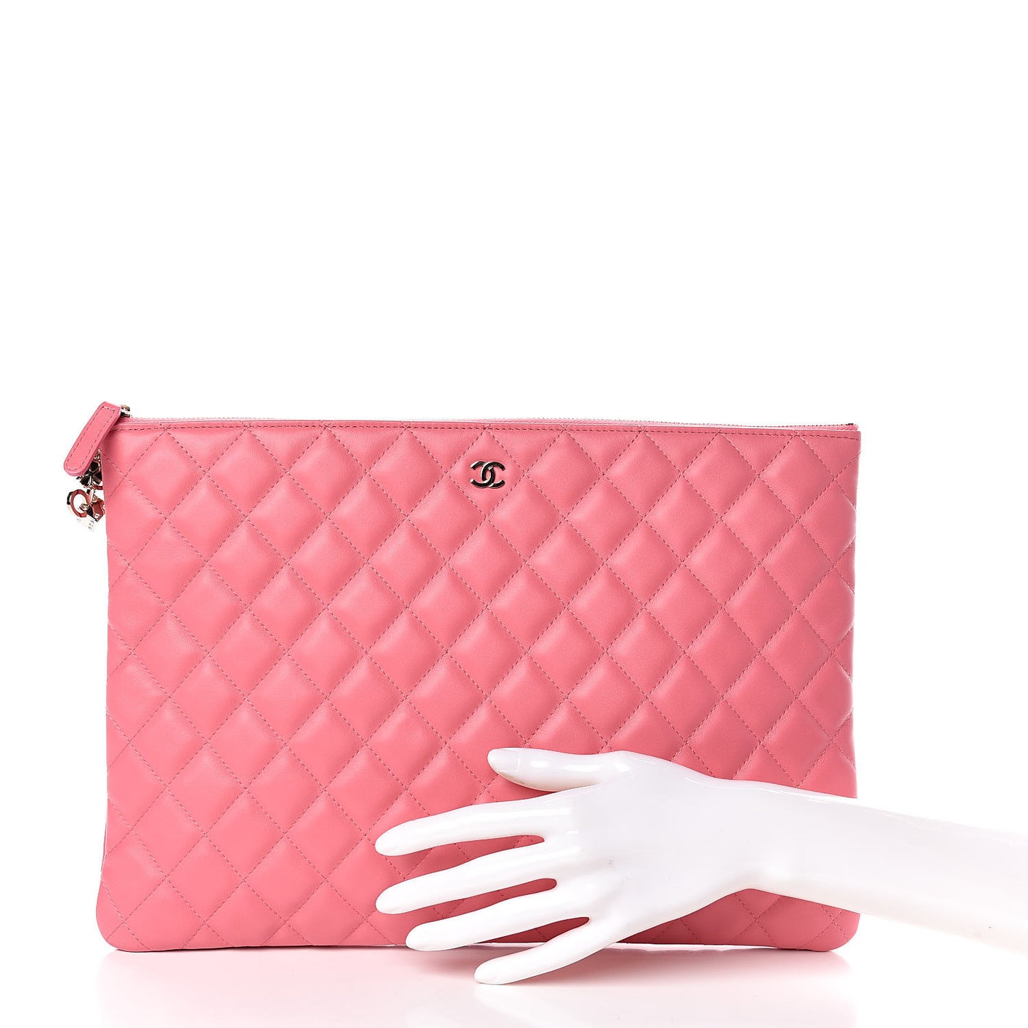 Lambskin Quilted Large Casino Beauty CC Cosmetic Case Fuchsia
