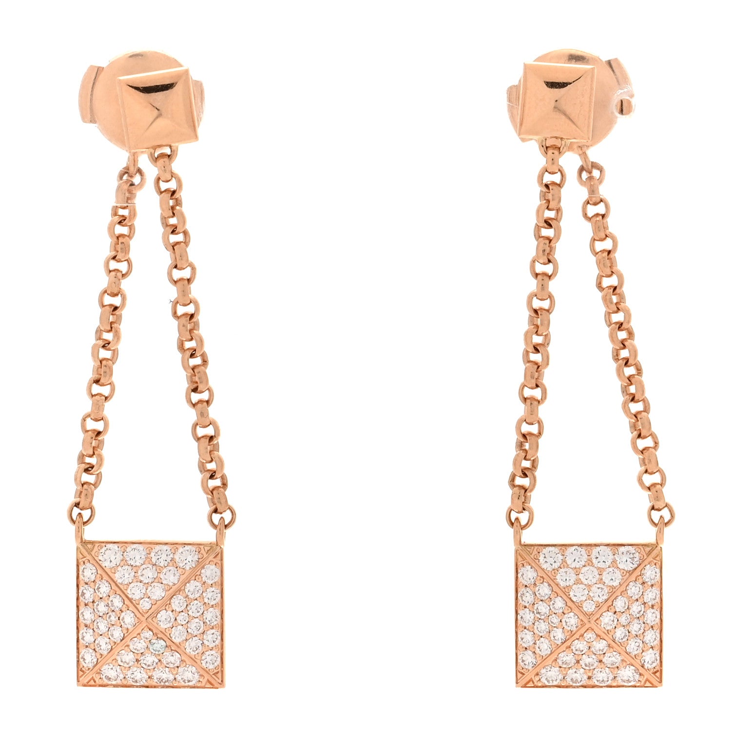 Hermes 18K Rose Gold Diamond Clou d'H Dangle Earrings 1 of 5